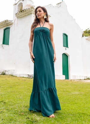 Quintess - Vestido Verde em Crepe Plano - QUINTESS