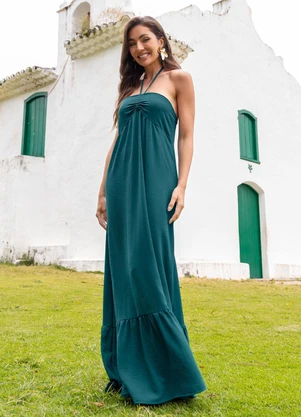 Quintess - Vestido Verde em Crepe Plano - QUINTESS