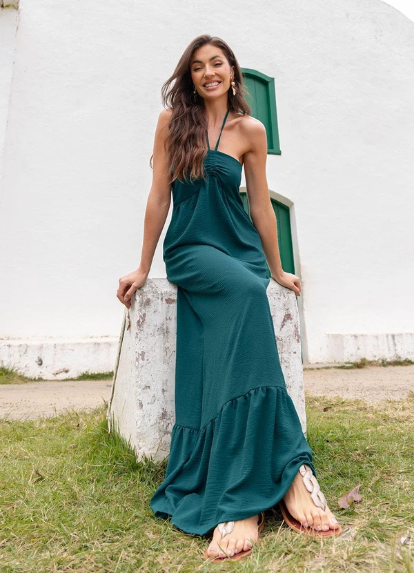 Quintess - Vestido Verde em Crepe Plano 3