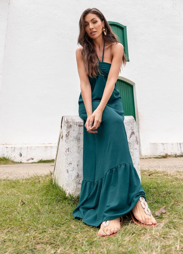 Quintess - Vestido Verde em Crepe Plano 5