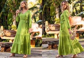 Vestido Verde em Viscose Plana