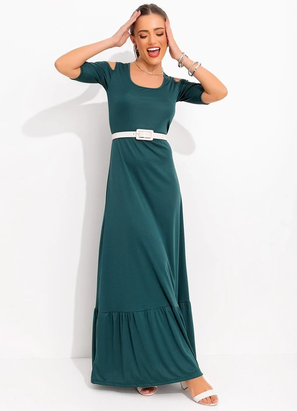 Moda Pop - Vestido Verde Escuro em Malha