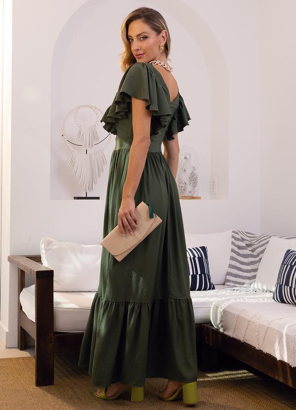 Quintess - Vestido Verde Militar em Crepe Plano 2