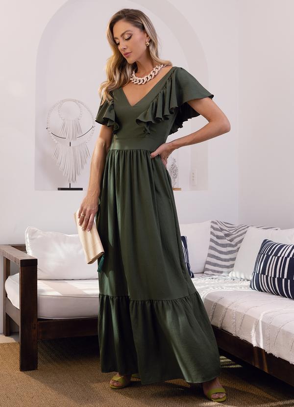 Quintess - Vestido Verde Militar em Crepe Plano 3