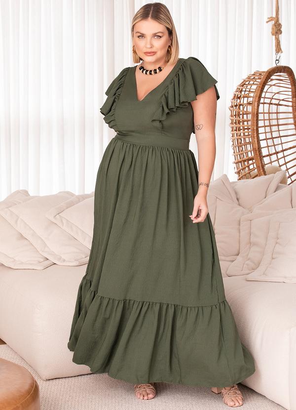 Quintess - Vestido Verde Militar em Crepe Plano 5