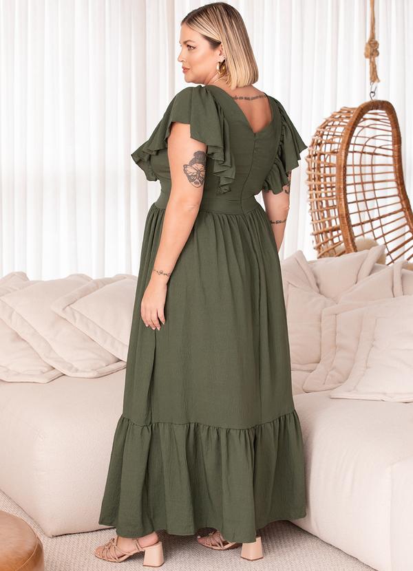 Quintess - Vestido Verde Militar em Crepe Plano 6