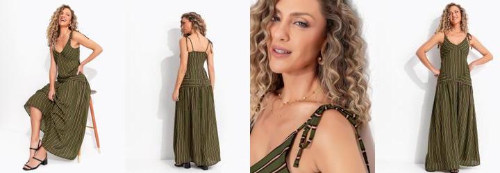 Vestido Verde Militar em Crepe Plano
