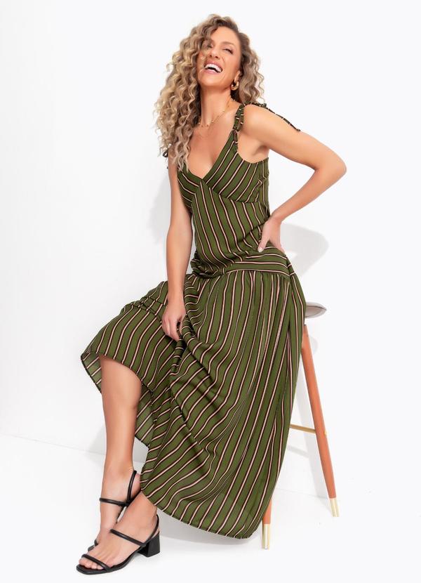 Vestido Verde Militar em Crepe Plano