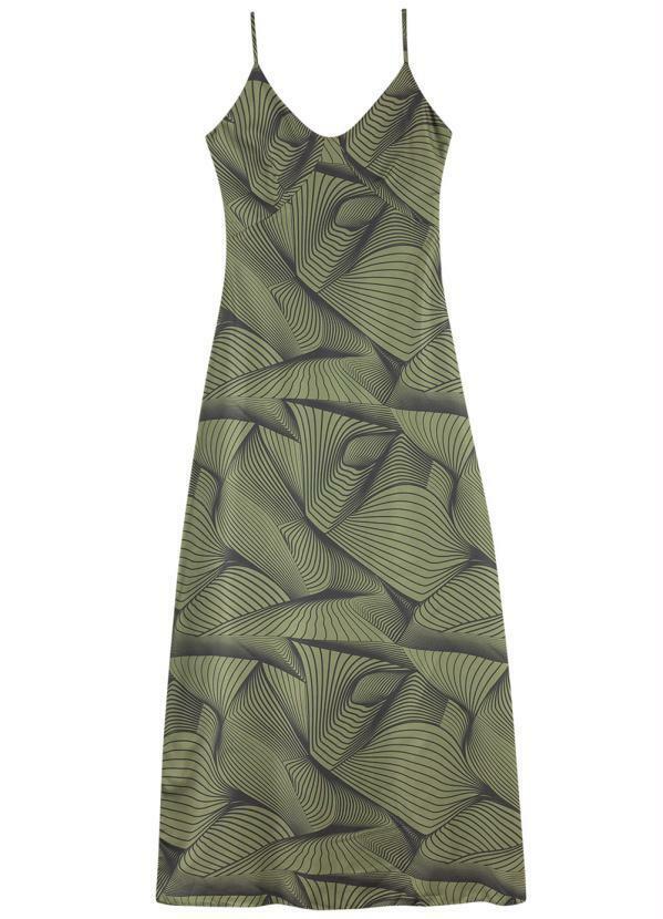 Enfim - Vestido Verde Musgo Longo Gráfico