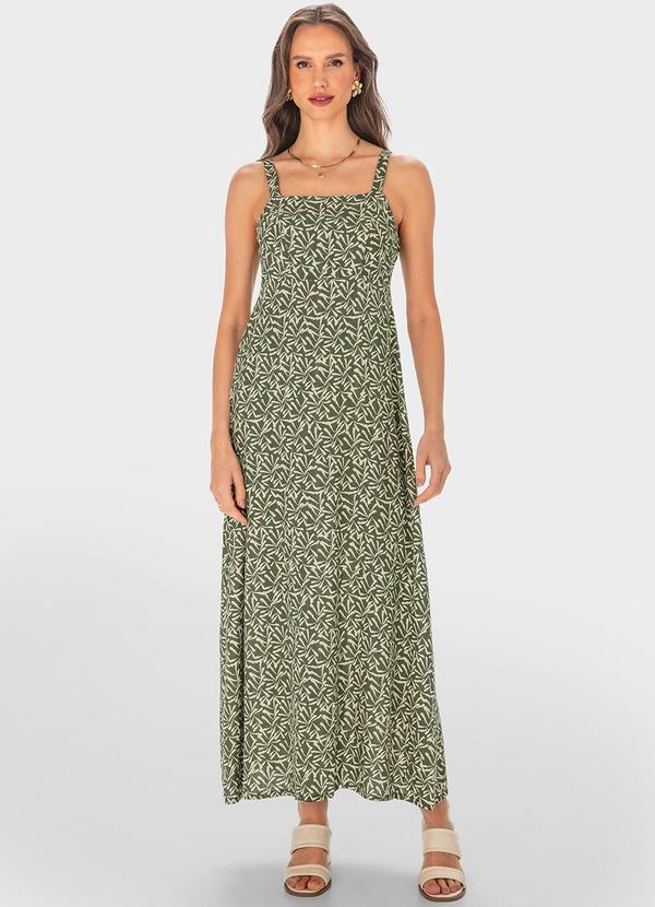 Malwee - Vestido Verde Musgo Longo Ramos com Lurex