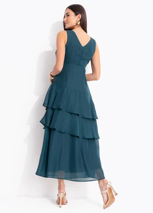Quintess - Vestido Verde Petróleo em Chiffon - QUINTESS