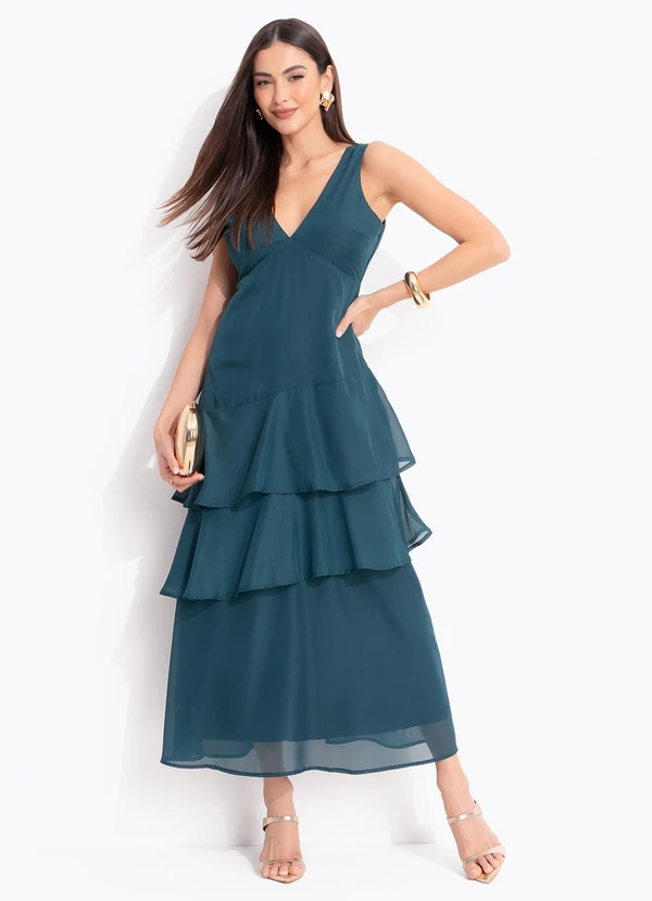 Quintess - Vestido Verde Petróleo em Chiffon
