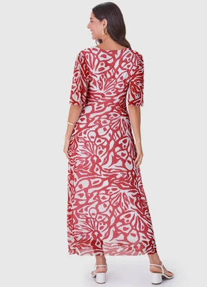 Malwee - Vestido Vermelho Amplo Abstrato em Tule - MALWEE