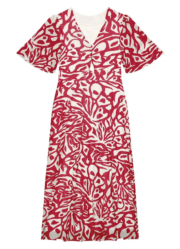 Malwee - Vestido Vermelho Amplo Abstrato em Tule 6