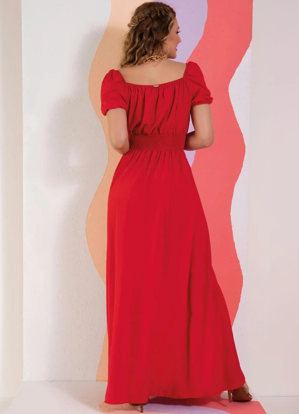 Quintess - Vestido Vermelho Decote Quadrado e Fenda na Saia 6