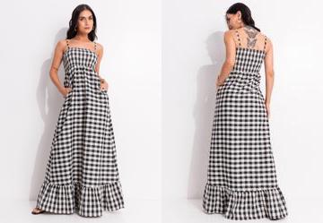 Vestido Vichy Preto em Tecido Plano