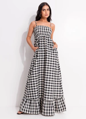 Quintess - Vestido Vichy Preto em Tecido Plano - QUINTESS