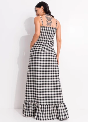 Quintess - Vestido Vichy Preto em Tecido Plano - QUINTESS