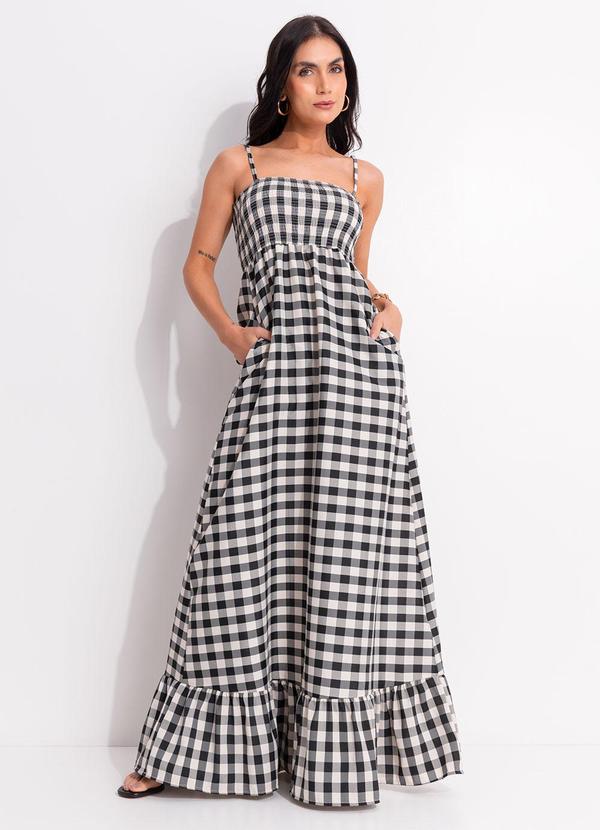 Vestido (Vichy Preto) em Tecido Plano