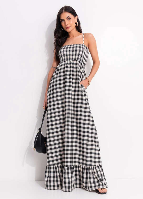 Quintess - Vestido Vichy Preto em Tecido Plano 3