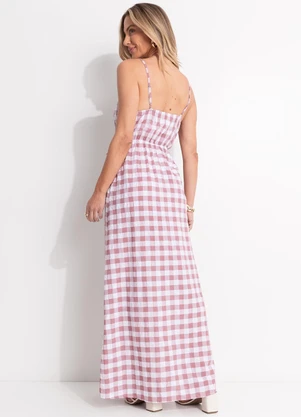 Quintess - Vestido Vichy Rose em Tecido Plano Xadrez Efeito - QUINTESS