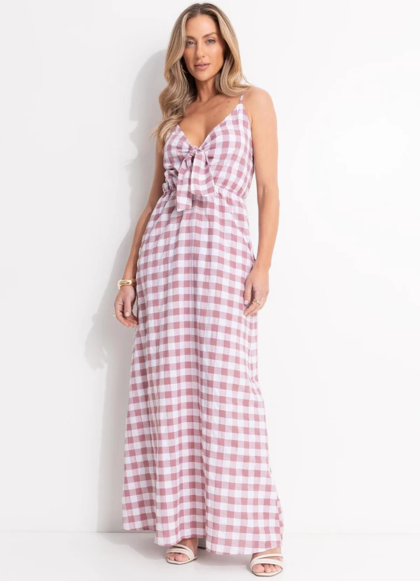 Quintess - Vestido Vichy Rose em Tecido Plano Xadrez Efeito 3