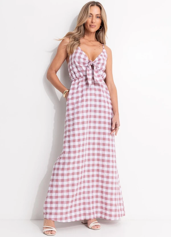 Quintess - Vestido Vichy Rose em Tecido Plano Xadrez Efeito 5