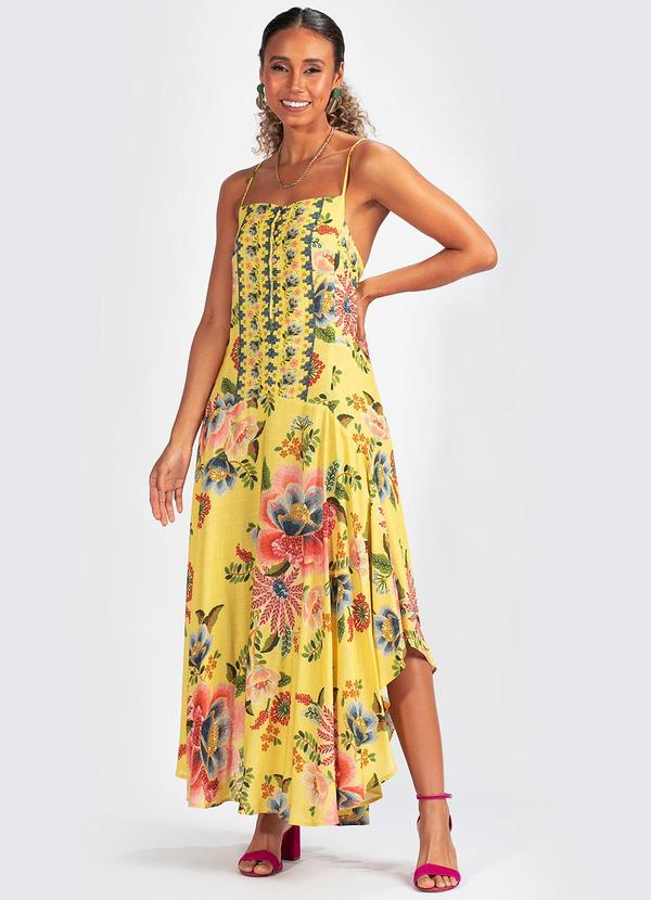 Farm - Vestido Viscose Jardim Delicado Amarelo