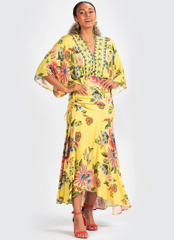 Farm - Vestido Viscose Jardim Delicado Amarelo