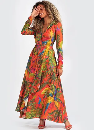 Farm - Vestido Viscose Laranja - FARM