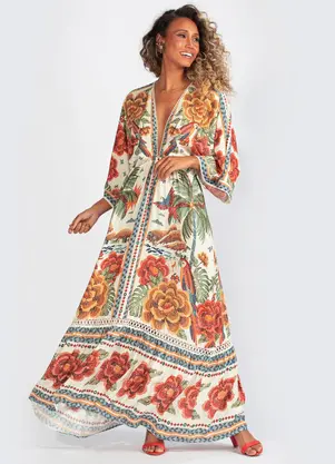 Farm - Vestido Viscose Rio de Cor Bege - FARM