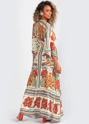 Farm - Vestido Viscose Rio de Cor Bege - FARM