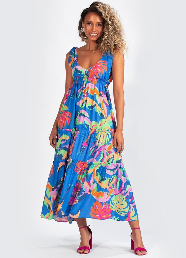 Farm - Vestido Viscose Selva Pintada Azul