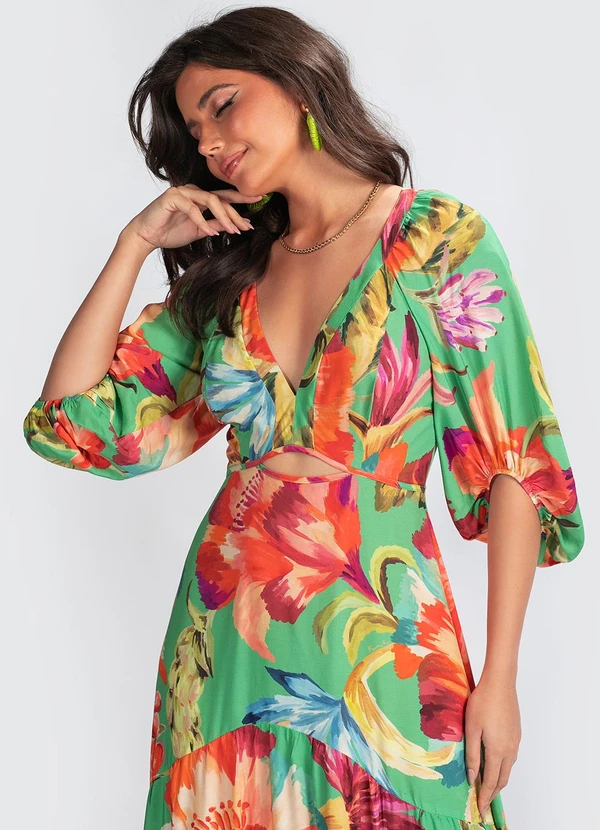 Farm - Vestido Viscose Tropicarte Verde 3