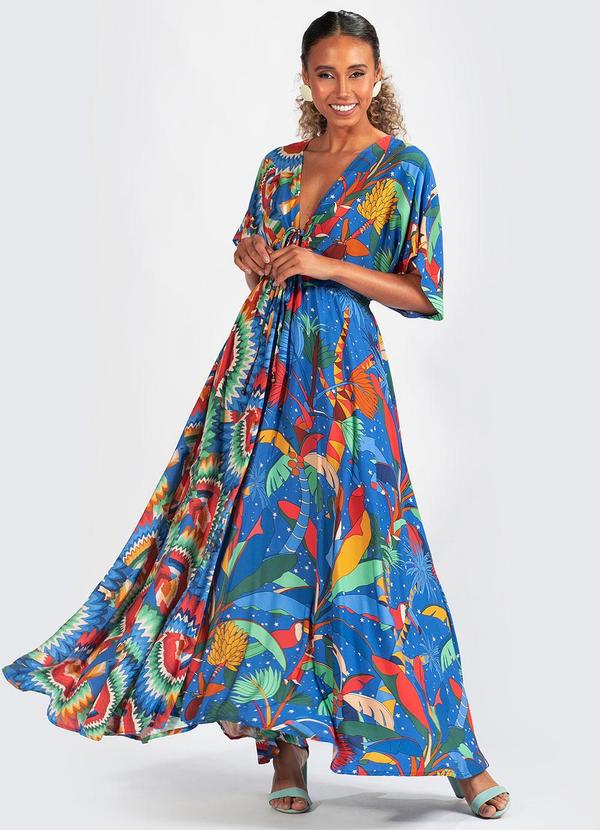 Farm - Vestido Viscose Tuka Floresta Azul
