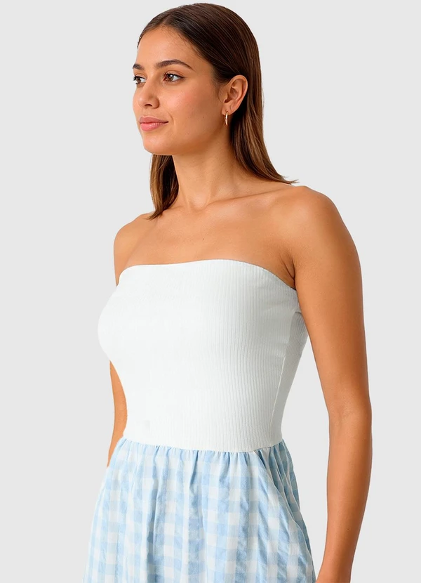 Malwee - Vestido Xadrez Longo Canelado Azul Claro 4