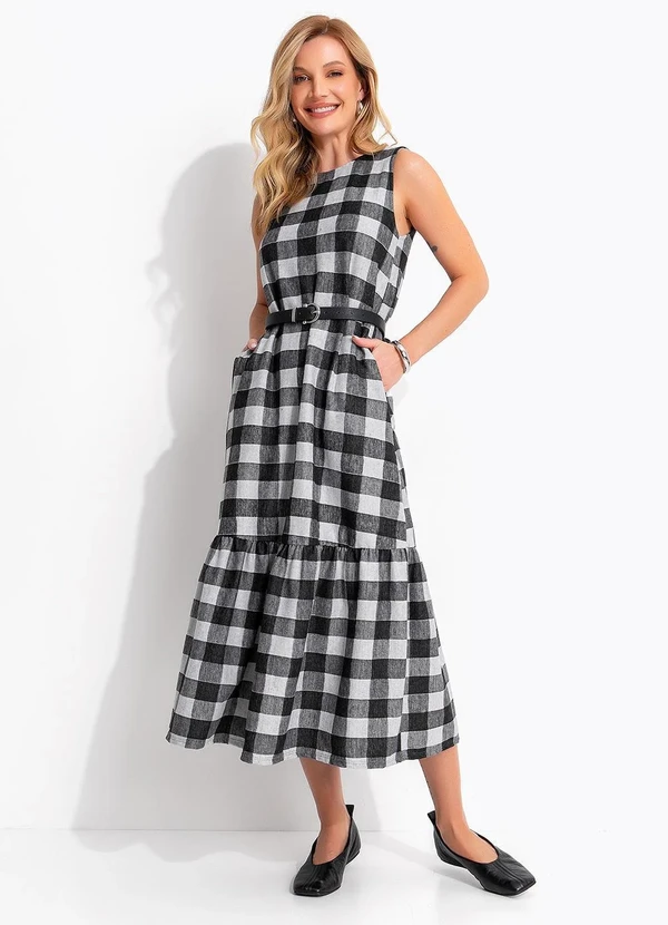 Quintess - Vestido Xadrez Vichy em Malha Flanela