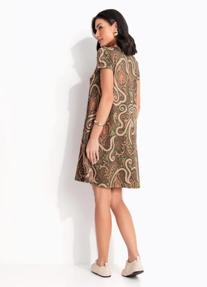 Quintess - Vestido Arabescos Verde em Malha Fria - QUINTESS