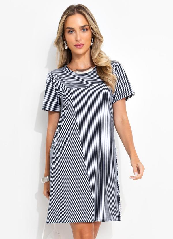 Bimini - Vestido Azul Marinho em Meia Malha Listrada