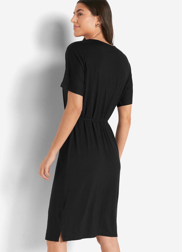 Outlet - Vestido com Amarração Manga Curta Preto 2