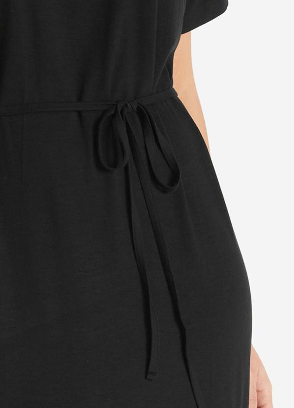 Outlet - Vestido com Amarração Manga Curta Preto 3