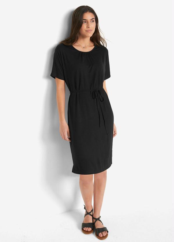 Outlet - Vestido com Amarração Manga Curta Preto 4