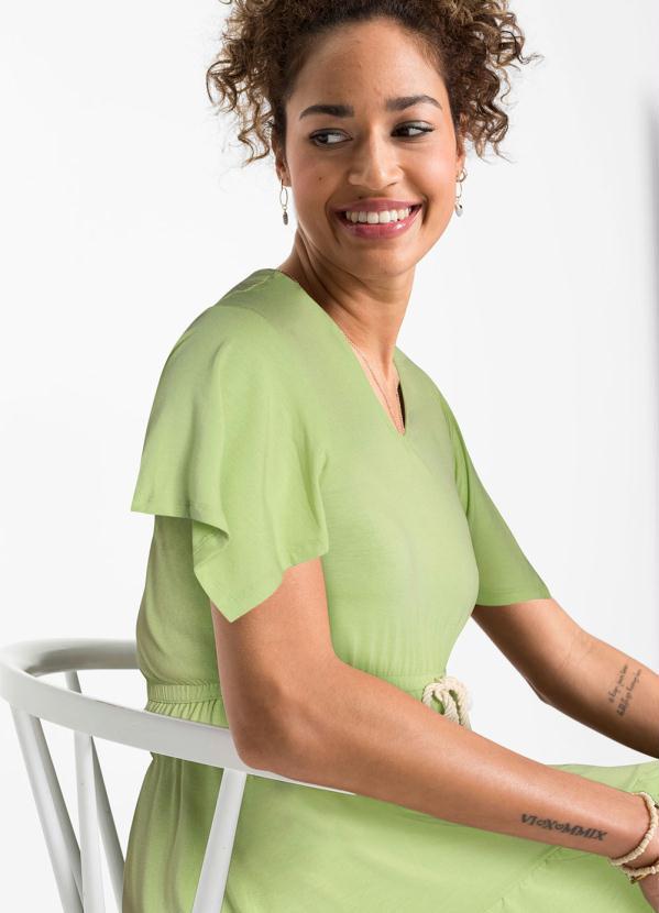bonprix - Vestido com Amarração Manga Curta Verde Oliva 4