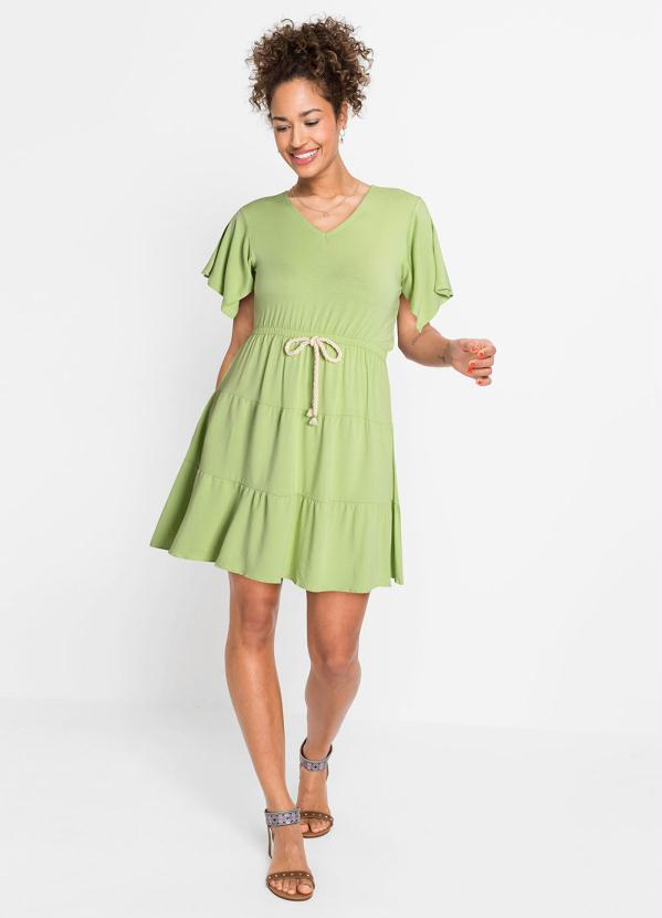 bonprix - Vestido com Amarração Manga Curta Verde Oliva 5