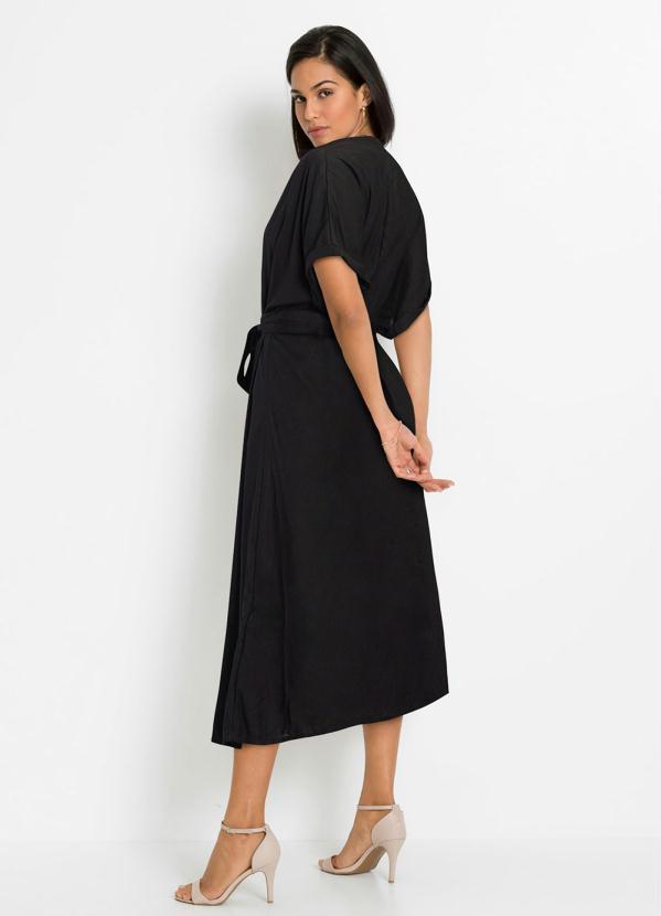 bonprix - Vestido com Amarração Midi Preto 2