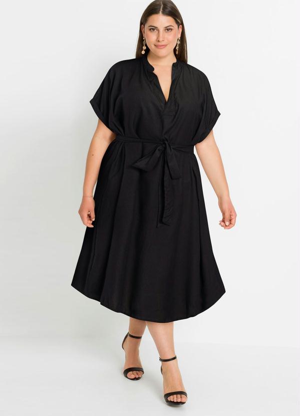 bonprix - Vestido com Amarração Midi Preto 5