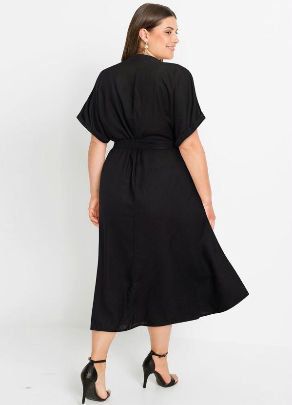 bonprix - Vestido com Amarração Midi Preto 6