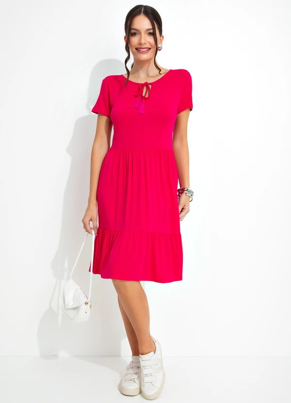 bonprix - Vestido com Amarração no Decote Pink 3