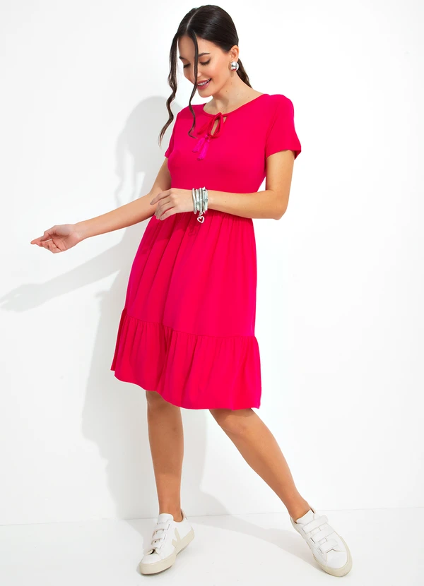 bonprix - Vestido com Amarração no Decote Pink 5