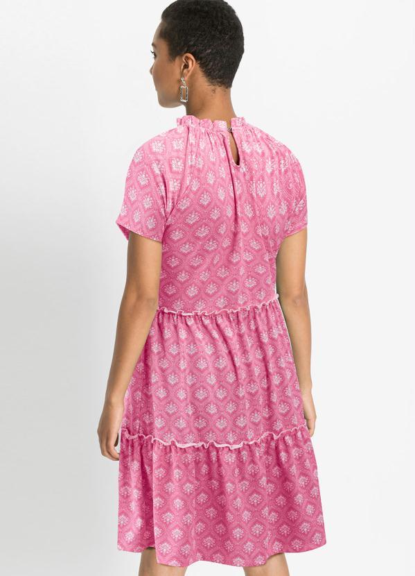 Queima Estoque - Vestido com Babadinhos Manga Curta Paisley Rosa 4